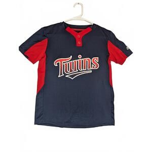Majestic Minnesota Twins Cool Base Navy Red Jersey Shirt Youth Medium